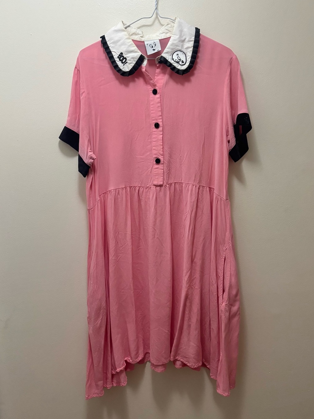Rare Lazy Oaf x Casper pink oversized skater dress collar whimsical button cute